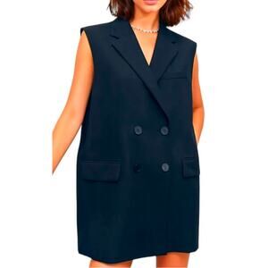 Commense Women's Medium Black Bowknot Double-Breasted Sleeveless Vest